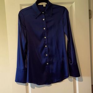 Ramy Brook navy blue satin blouse size L